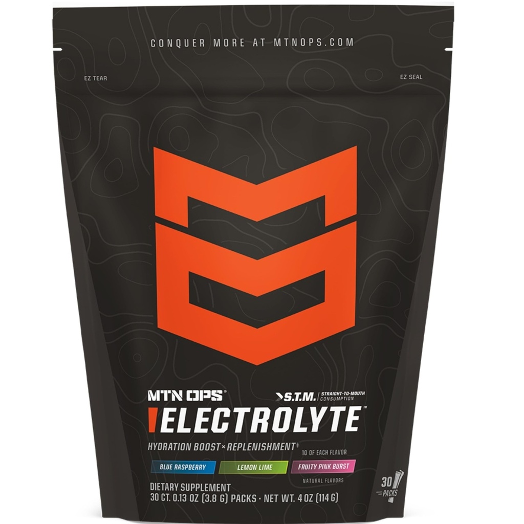 MTN OPS Sugar Free Electrolyte Packets, Straight to Mouth Variety Pack | 1,000mg+ Electrolytes for Enhanced Hydration, Rapid Recovery through Straight-to-Mouth Delivery