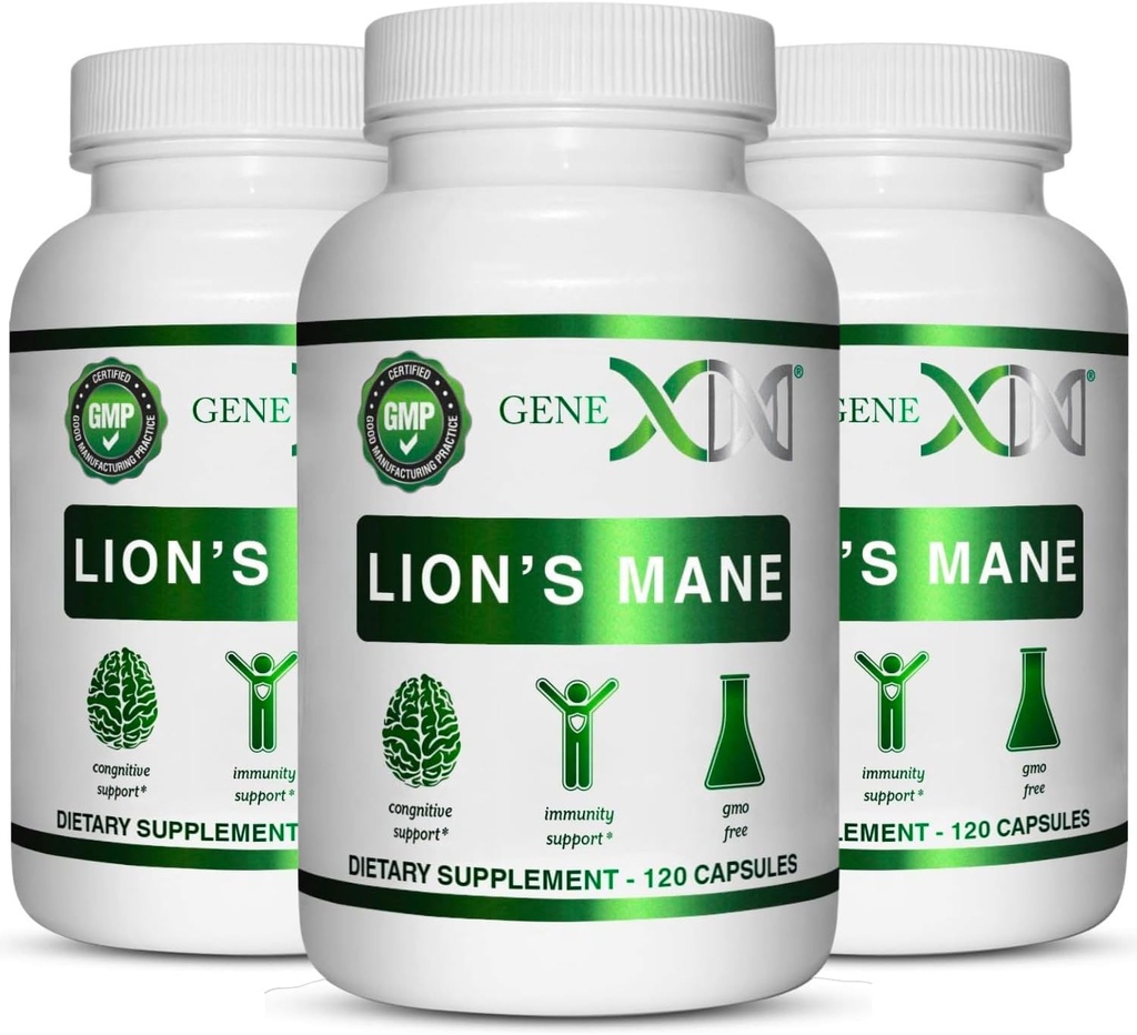 Formules Genex Lions Mane Supplément avec 100% Lions Mane Extract (3 Pack) - Nootropics Cerveau Supplément de soutien pour stimuler le cerveau, Focus, Clarté mentale, Énergie naturelle, 1000mg/servir - (360 Capsules)