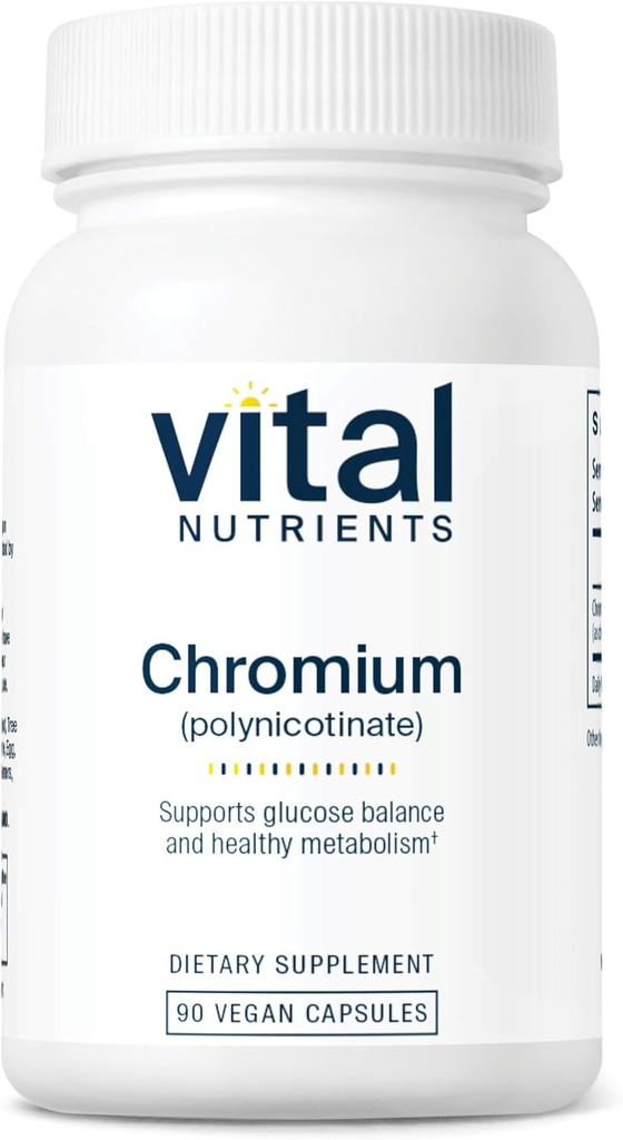 Nutriments vitaux Chromium polynicotinate 200mcg , suppléments de chrome pour le métabolisme des graisses et des glucides sains , supplément d'entretien du cholestérol , gluten, lait, sans soja , non-OGM , 90 capsules