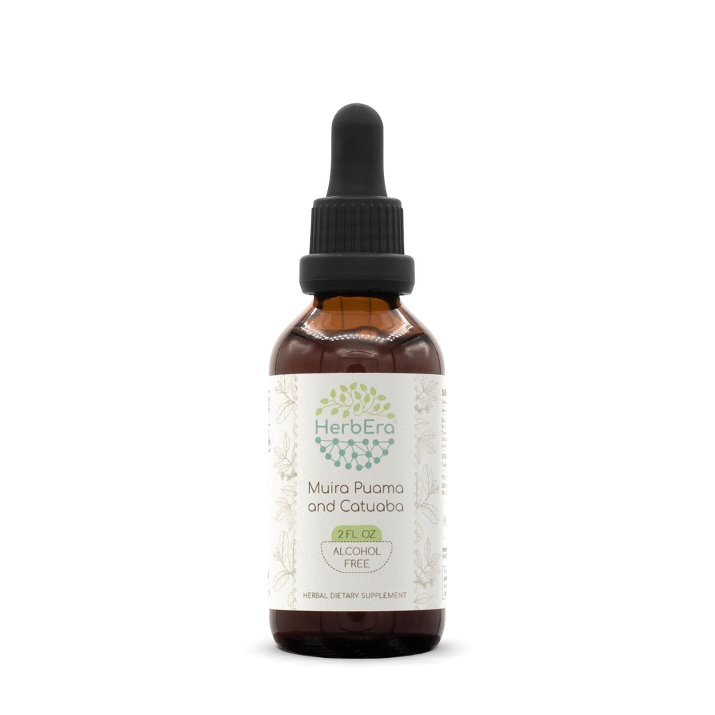 HerbEra Muira Puama et Catuaba B60 Extrait de plantes sans alcool Teinture, gouttes liquides concentrées naturelles (Ptychopetalum Olacoides et Trichilia catigua, Erythroxylum vaccinifolium) 2 fl oz