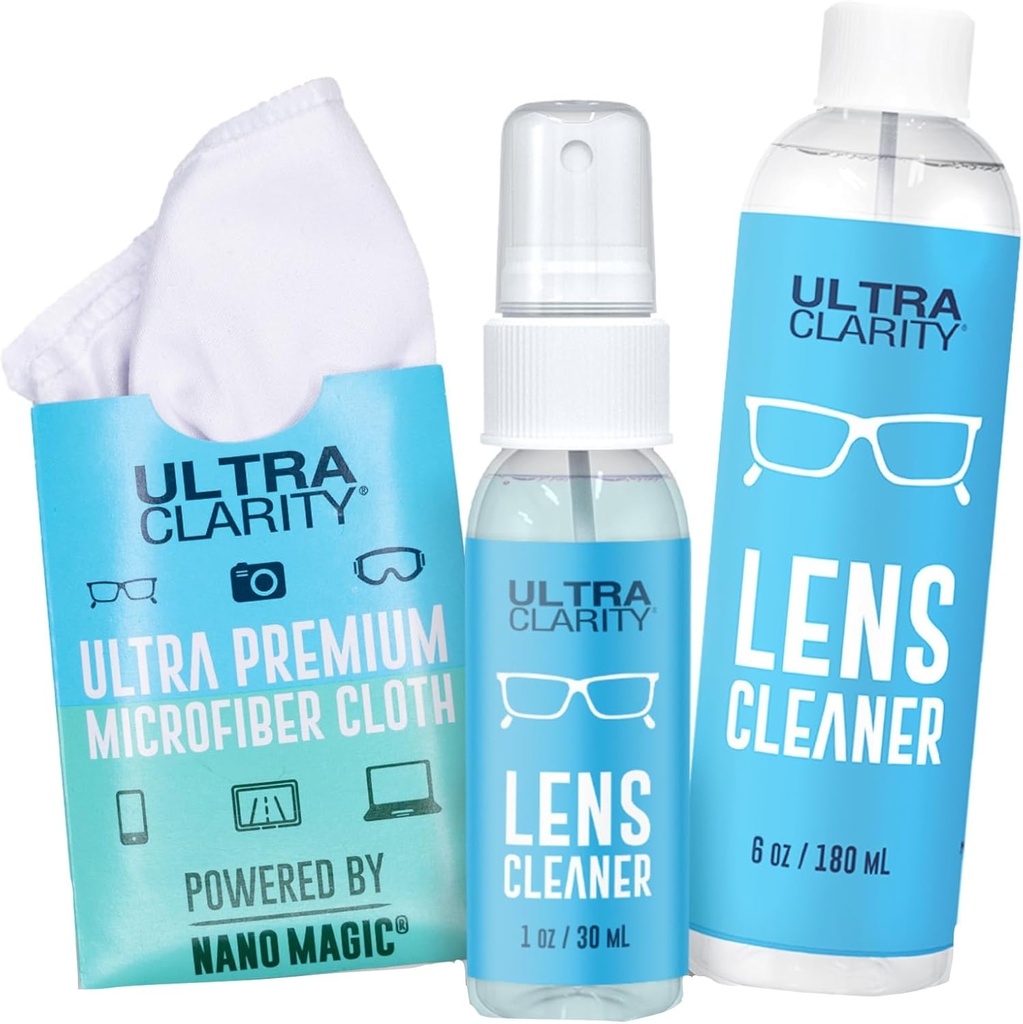 Propulsé par Nano Magic Eyeglass Lens Cleaning Spray 7oz Value Pack 1oz Spray, 6oz Recharge, Microfibre pour les verres, Téléphone, Ecrans électroniques, Surfaces Optic, Surfaces enduites