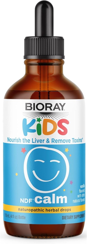 BIORAY Kids NDF Calme, Vanille - 4 fl oz - Nourish Le foie et enlever les toxines - Non-OGM, végétalien, sans gluten - 2-4 mois d'approvisionnement
