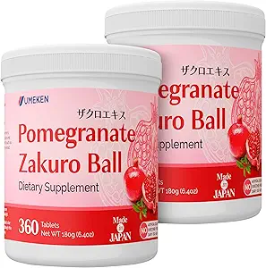 Omeken boules de grenade, supplément à croquer avec vitamines naturelles, minéraux, acides citriques et tannins, suppléments de grenade japonais pour les femmes, 4 mois d'approvisionnement, 360 bouteilles de comptage, pack de 2