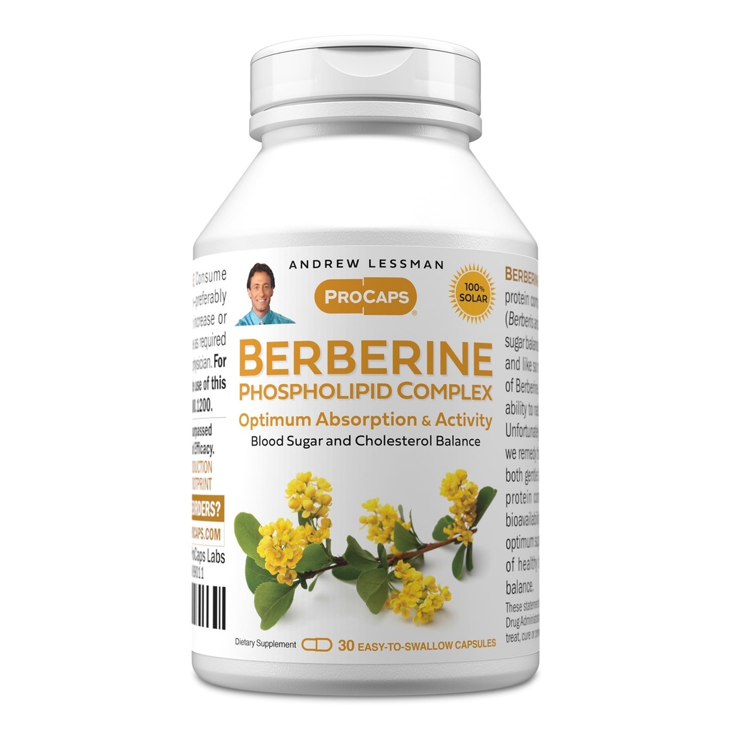 ANDREW LESSMAN Berberine Phospholipide Complex 30 Capsules - Extrait de racine de baie. Petites capsules faciles à avaler