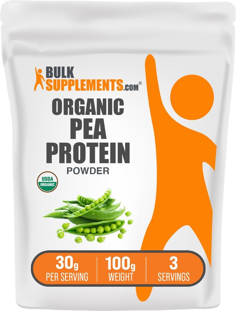 BulkSupplements.com Poudre de protéines de pois organiques - Poudre de protéines végétales et végétales - Sans aromatisé et sans gluten, 30g par portion, 100g (3.5 oz) (paquet de 1)