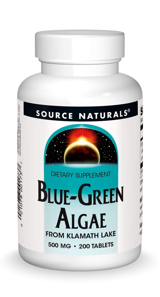 Source Naturals Blue Green Algae du lac Klamath - Supplément Superfood Algae, 500 mg - 200 comprimés
