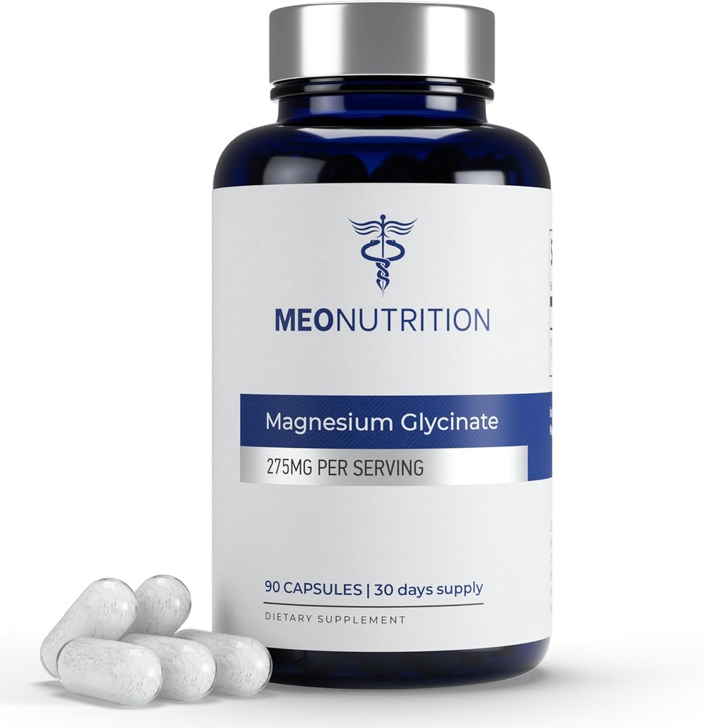 Magnésium Glycinate 275mg par portion $ 90 Capsules végétaliennes $ Non-OGM, sans gluten, doux sur la digestion $ Soutient le sommeil, le coeur et la santé osseuse $ Fabriqué aux États-Unis
