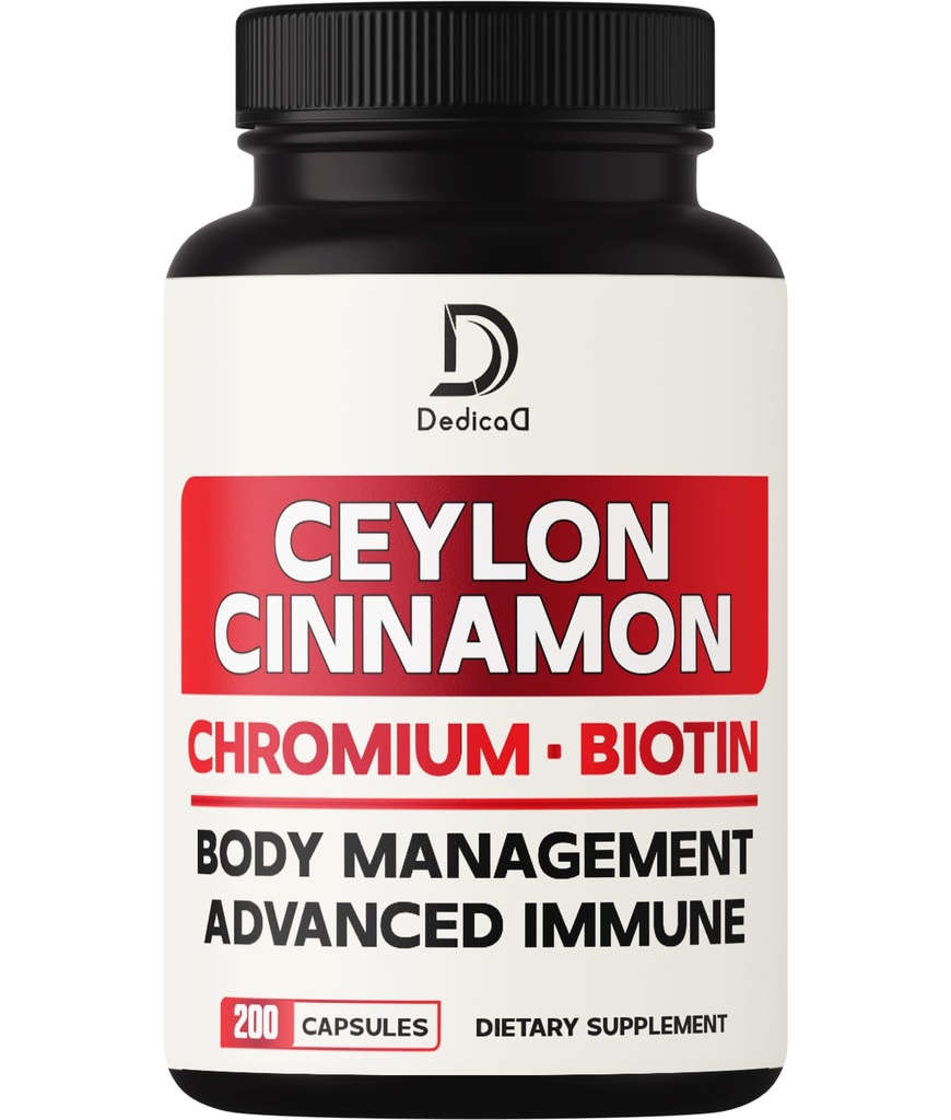 13en1 Ceylan Capsules de cannelle - 200 Capsules avec Picolinate de chrome, Biotine, Graines de raisin, Elderberry et plus