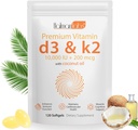 Supplément vitamine D3 K2 Softgel, vitamine D3 K2 Softgel avec 10000 UI soutient la santé immunitaire, cardiaque, des dents et des os, sans OGM, gluten, soja