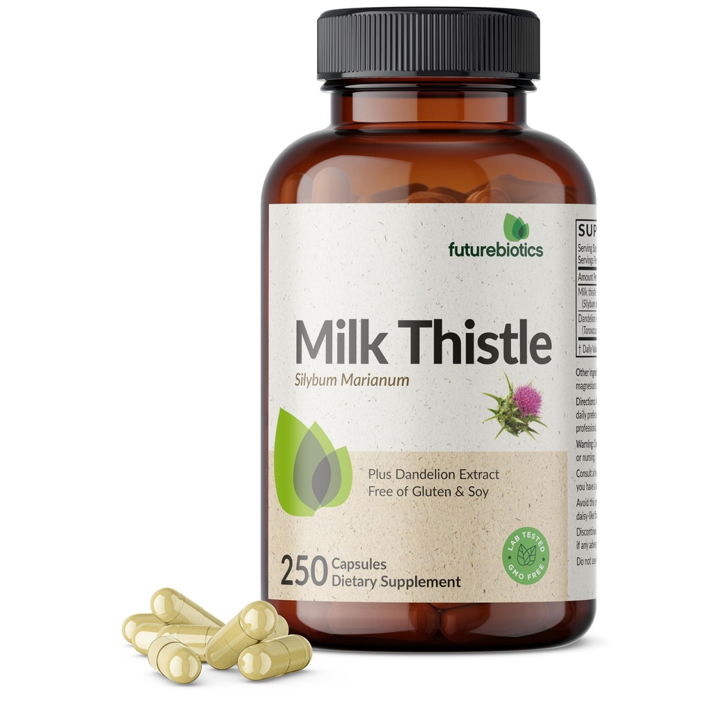 Futuresbiotiques Thistle de lait Silymarin Marianum & Dandelion Racine Foie Soutien de la santé, Antioxydant Soutien, Detox, 250 Capsules