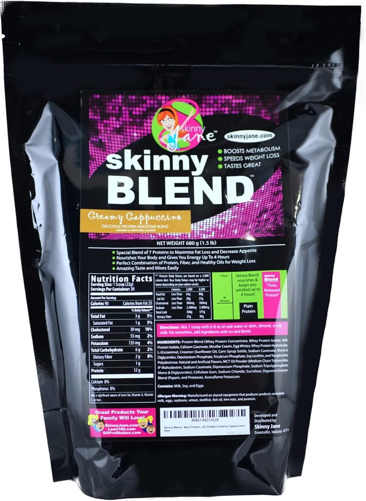 Mélange de skinny - Shake à haute teneur en protéines pour les femmes - faible teneur en glucides, remplacement des repas par des kétos - faim satisfy, énergie boost - 30 Shakes - Cappuccino crémeux
