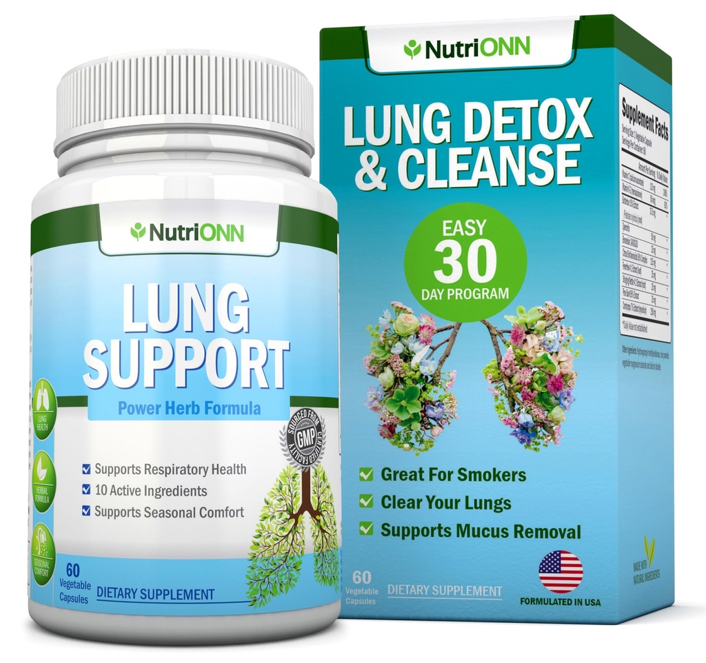 Détox pulmonaire et nettoyage - Idéal pour les fumeurs - Extra Strength - 100% suppléments de santé pulmonaire à base de plantes - Soutien à l'élimination des mucus - Promotion de la santé respiratoire - Voie naturelle pour garder vos poumons clairs