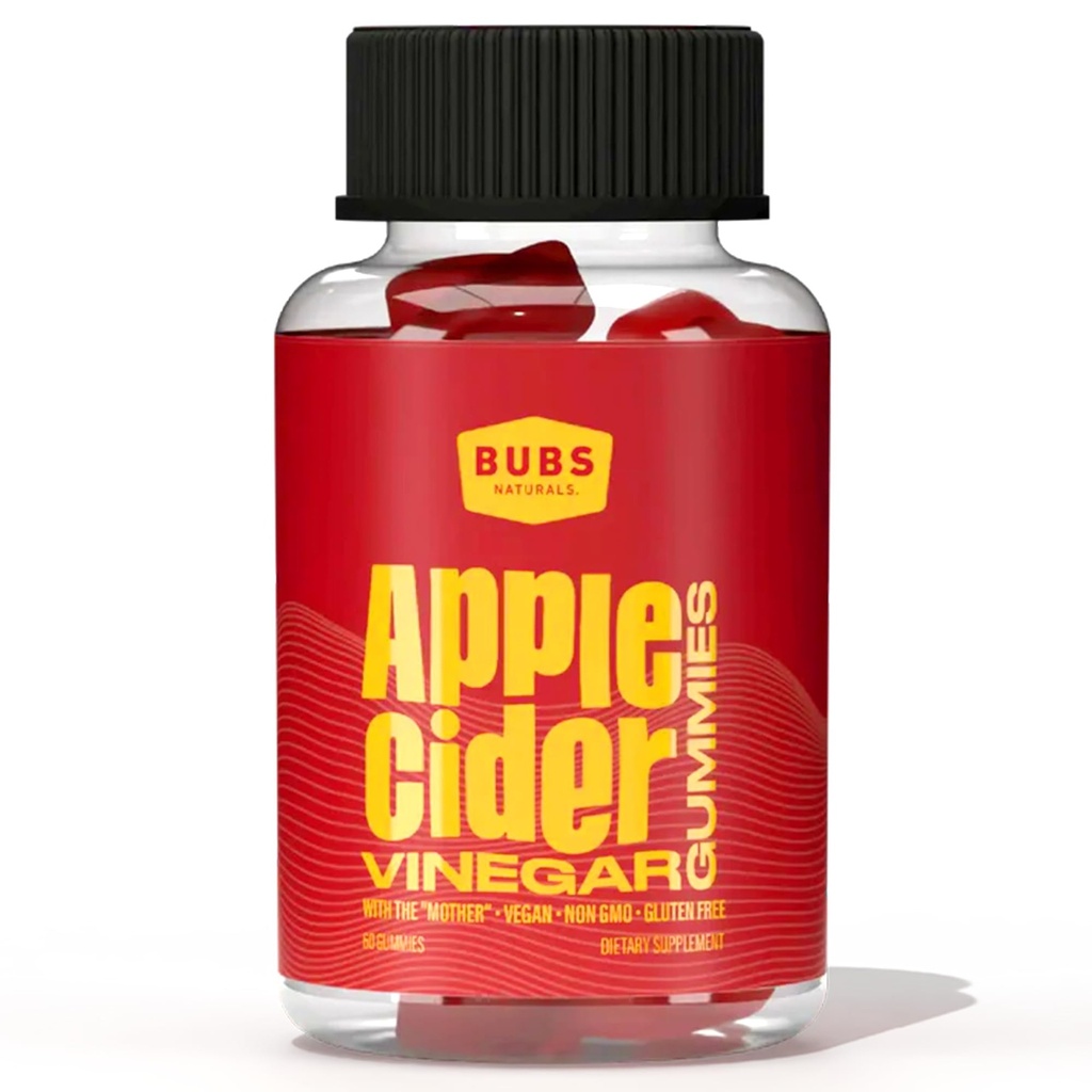 BUBS Naturals Gommies de vinaigre de cidre de pomme avec la mère, tous les Vitamines Gommy Vitamines Végétaux Végétaux Végétaux Végétaux Végétaux Végétaux Végétaux Végétaux Végétaux Végétaux Végétaux, Supports Detox, Digestion et Booster d'énergie avec Vitamines B, 60 Compte