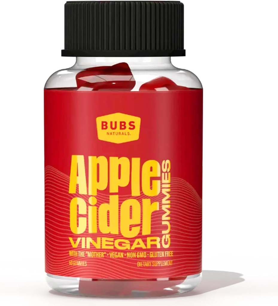 BUBS Naturals Gommies de vinaigre de cidre de pomme avec la mère, tous les Vitamines Gommy Vitamines Végétaux Végétaux Végétaux Végétaux Végétaux Végétaux Végétaux Végétaux Végétaux Végétaux Végétaux, Supports Detox, Digestion et Booster d'énergie avec Vitamines B, 60 Compte