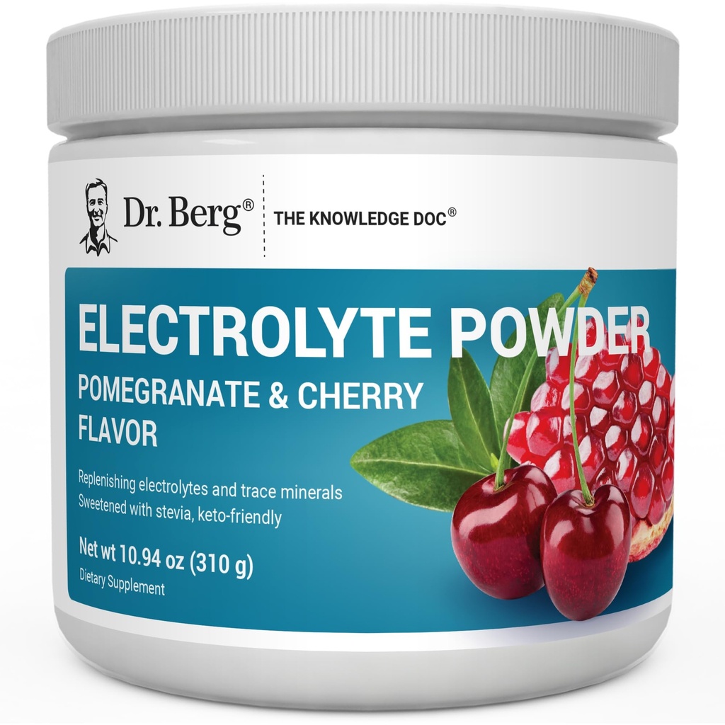 Dr Berg Zero Sugar Hydratation Poudre d'électrolyte de kéto - Enrichie avec 1000 mg de potassium et de véritable sel d'Himalaya rose (NOT Table Salt) - Supplément de grenade et de cerise - 50 portions