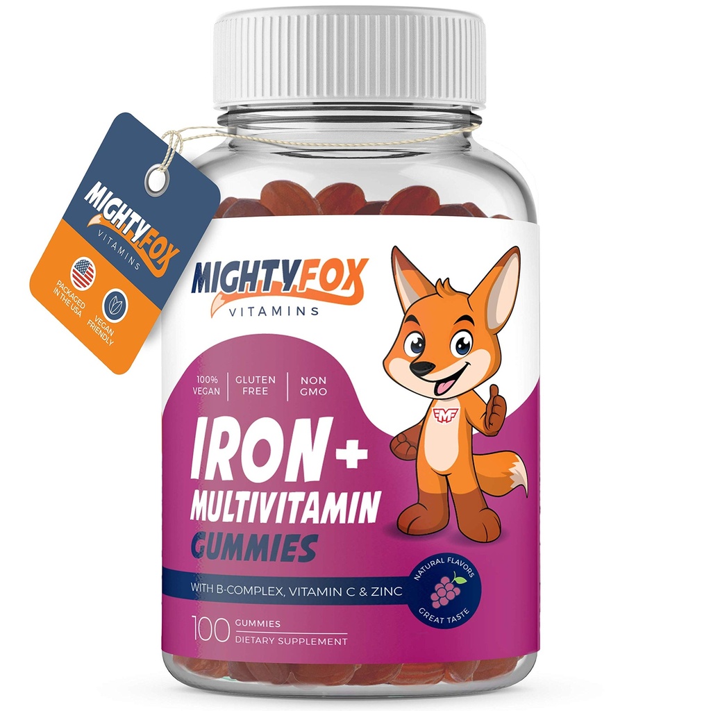 Vitamines gommy de fer pour les enfants et les adolescents – Tapioca - Meilleure dégustation - Non-OGM - Sans gluten - Vegan - Supplément en fer à croquer avec vitamine A, C, B3, B5, B6, B12, acide folique, biotine et zinc 100ct