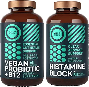 WILD FUEL Histamine Block Suppléments et Vegan Probiotic Plus B12 Allergy Support and Digestive Health Bundle