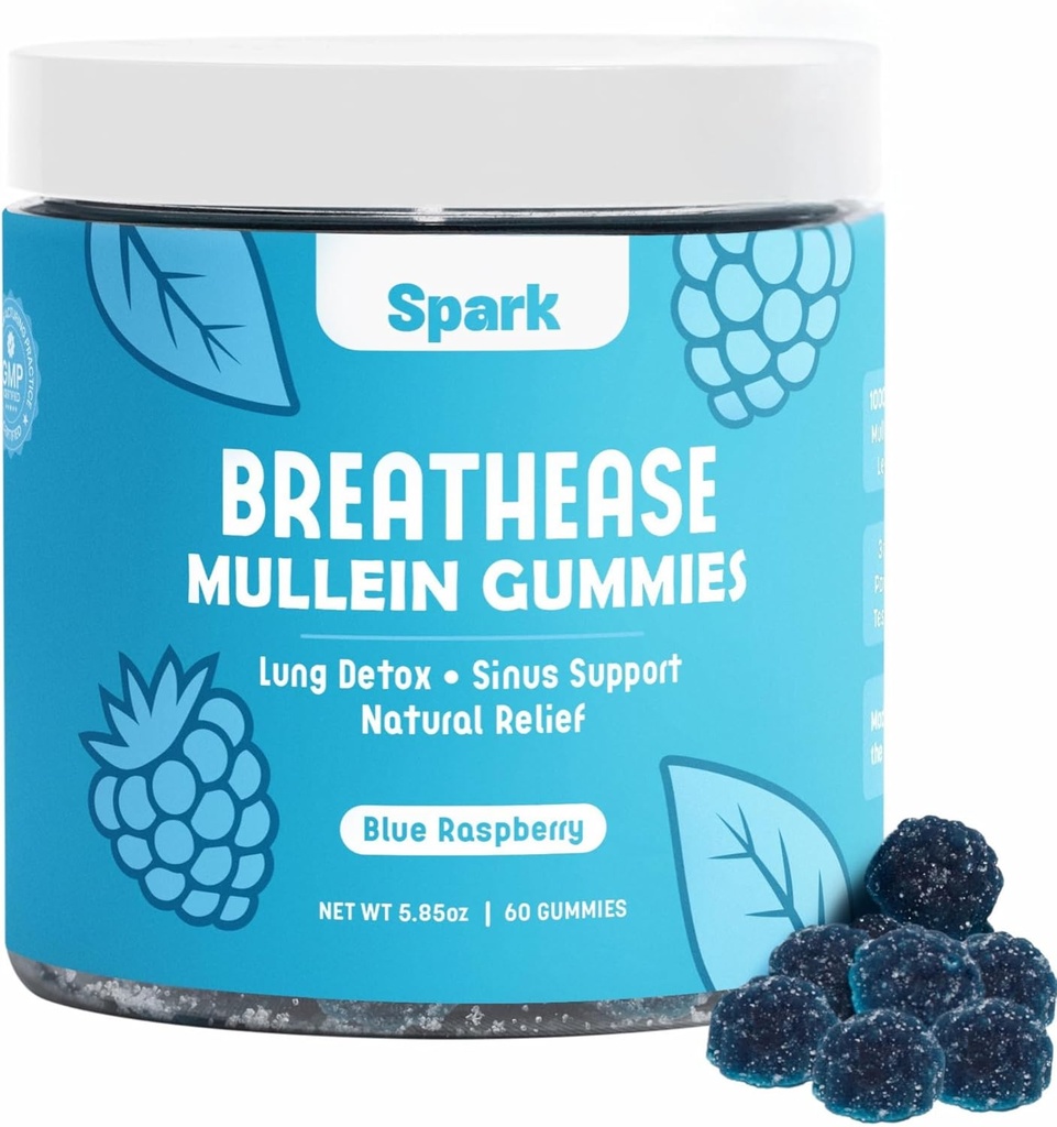Mullein Gummies for Lungs - Gummes de désintoxication pulmonaire - Soins respiratoires quotidiens - Nettoyez les fumeurs - Allégations, sinus et mucus - Extrait de feuille de Mullein pour poumons