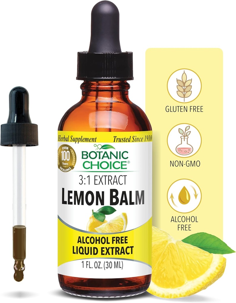 Choix botanique Baume de citron Extrait liquide, sans alcool, sans gluten Soutien traditionnel pour Tranquillité-Fast agissant 1 Oz fluide