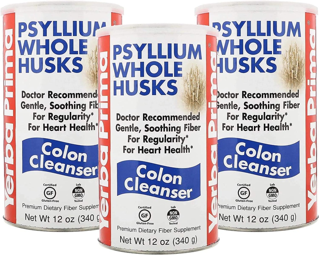 Yerba Prima Psyllium Husk, 12 Ounce (paquet de 3) - Supplément de fibre de musc entier pour la régularité, le nettoyage des colonies, le soutien naturel pour la santé Gut, non OGM, sans gluten, végétalien, sans édulcorants