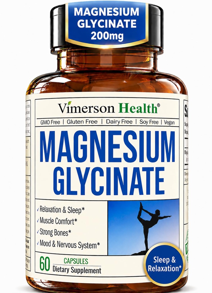 Glycinate de magnésium pur 200mg (Glicinato de Magnesio) – Supplément de magnésium chélaté pour le sommeil, la relaxation, les muscles et les femmes – mieux absorber que le citrate ou l'oxyde – 60 capsules végétaliennes
