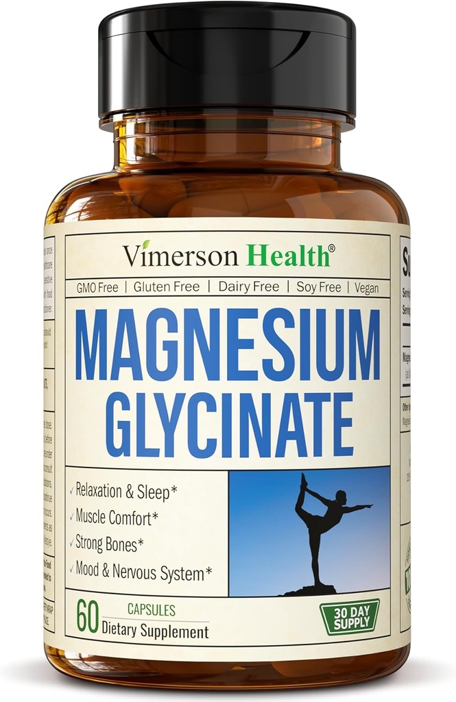 Pure Magnesium Glycinate 200mg (Glicinato de Magnesio) – Chelated Magnesium Supplement for Sleep, Relaxation, Muscle & Women’s Wellness – Better Absorbed Than Citrate or Oxide – 60 Vegan Capsules