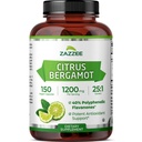 Zazzee Citrus Bergamot 25:1 Extrait 1200 mg, 40% Polyphénoliques Flavanones, 150 Capsules Vegan, Kosher, Concentré et Standardisé 25X de puissance, Non-OGM et tout naturel, Fabriqué aux États-Unis