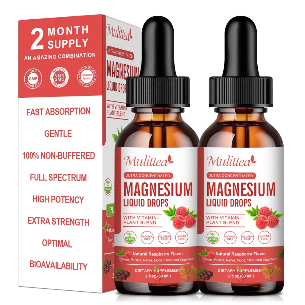 Magnesium Glycinate Liquid Drops with L-Theanine, Ashwagandha & Saffron | Herbal Sleep & Calm Support with Chamomile, Passionflower - Relaxation, Mood & Nerve Support - Sugar Free - 2 Pack