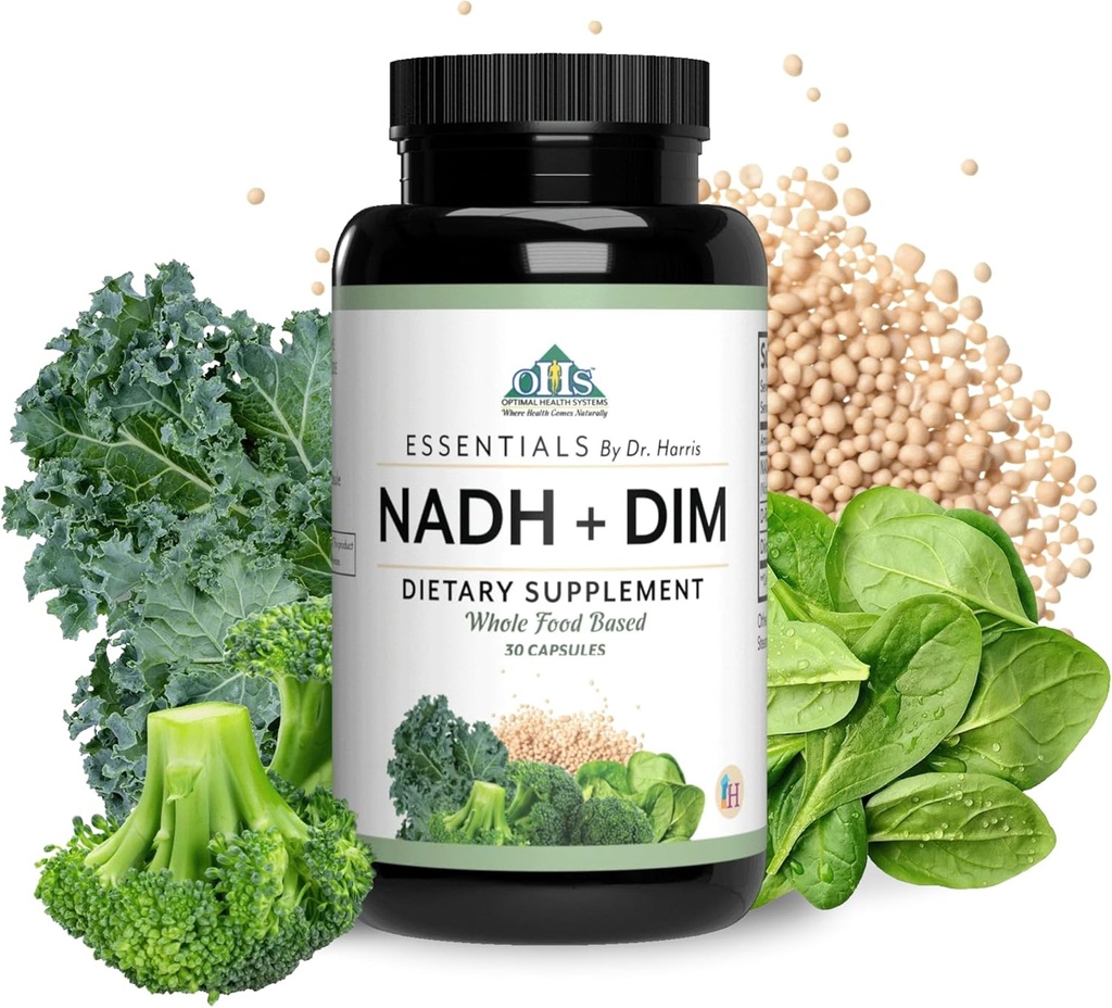 Optimal Health Systems NADH + DIM | Dr. Harris Essentials | Energy + Neurotransmitter Support | Plant-Based | Mental Clarity, Concentration, & Memory Supplement | 30 Capsules