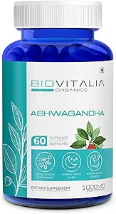 Capsules naturelles Ashwagandha 1000mg supplément d'aide au sommeil à base de plantes pour les hommes et les femmes Adultes, aide à combattre le stress Soutien énergie et l'humeur, promouvoir la repositude mentale - 60 Capsule végétalienne
