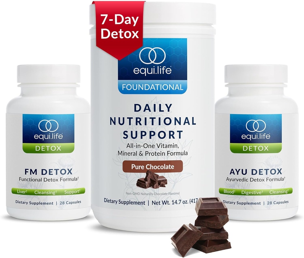 Equilife Dr. Cabral Detox, 7 Day Program with Plant Based Protein, Vitamins, Amino Acids, & Minerals to Support Full Body Balance, Meal Replacement Powder, Vegan, Gluten Free, Chocolate, 14 Servings