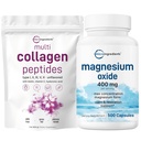 Micro Ingredients Multi Collagène Protéine Poudre 16oz & Oxyde de Magnésium 400mg Pack d'ensembles de Peptides de Collagène de Grass-Fed