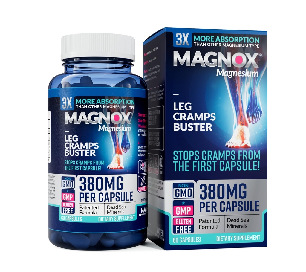 MAGNOX® Buster | Patented Clinically Tested 380mg Magnesium Supplement for Spasms & Leg Cramps at Night | One Capsule a Day for Almost Full Dosage | 3X More Absorption | Dead Sea Minerals (60 Caps)