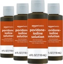 Bases Premiers soins Antiseptiques, Solution Iodine Povidone 10%, 4 Onces Fluides, 4 Pack (précédemment Solimo)