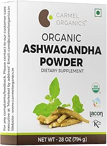 CARMEL ORGANICS Organic Ashwagandha Root Powder (28 Oz or 794g/1.75 Lbs) USDA Certified. Lab Tested, Non GMO & Gluten Free | Withania Somnifera from India