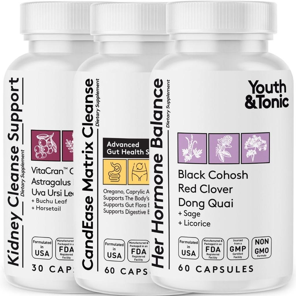 Équilibre hormonal et CandEase Matrix & Cleanse Rein Bundle 3 Pack pour femme , Femelle Toutes les étapes Hormonal & Digestive Imbalance Support