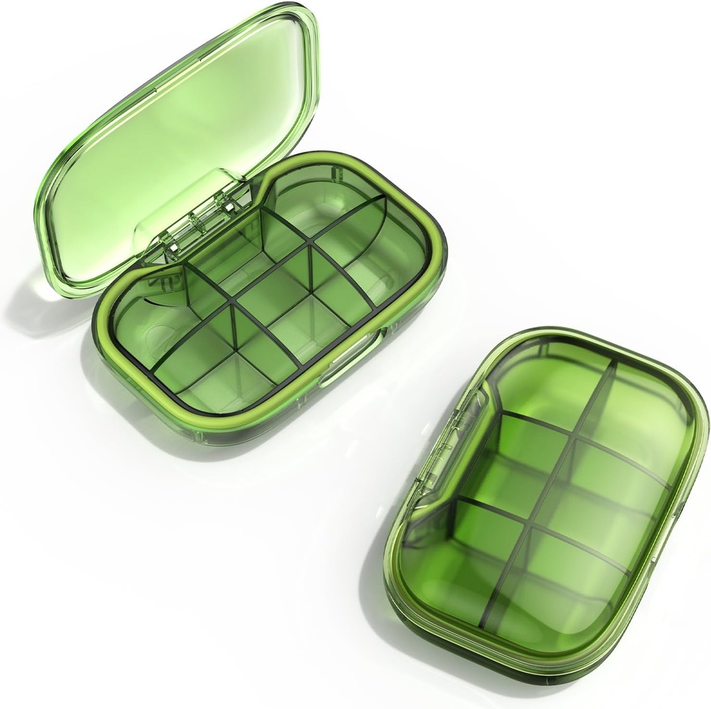 6 Compartiment Travel Pill Box, Pill Organizer Humidure Proof Pill Case, Petite Pill Box pour la purée de poche, Daily Portable Medicine Vitamine Box, Fish Oil Box, Supplement Box(Green)
