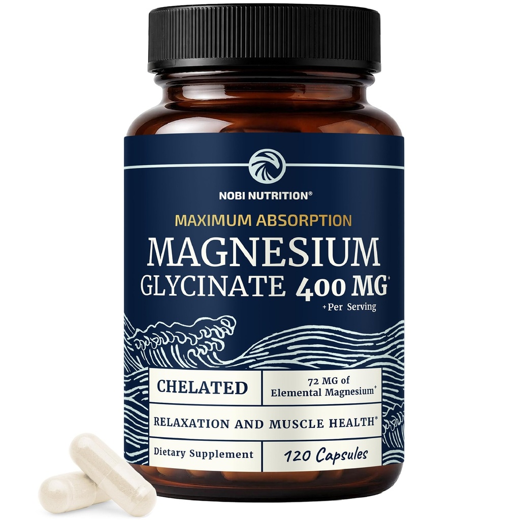Magnésium Glycinate 400mg Formule d'absorption élevée pour le sommeil, le calme, la relaxation musculaire, le cœur, les os et le soutien nerveux pour les femmes et les hommes