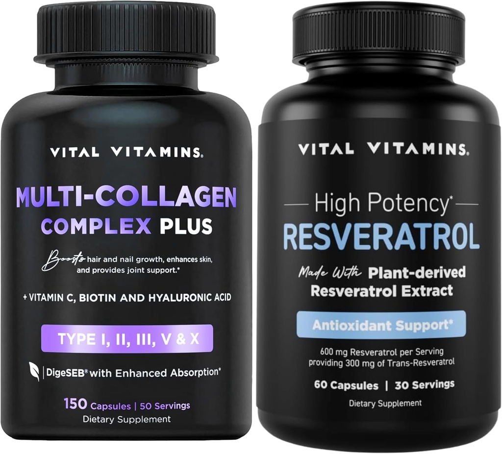 Vitamines vitales Multi Collagène Complexe Plus Capsules + Résvératrol Capsules