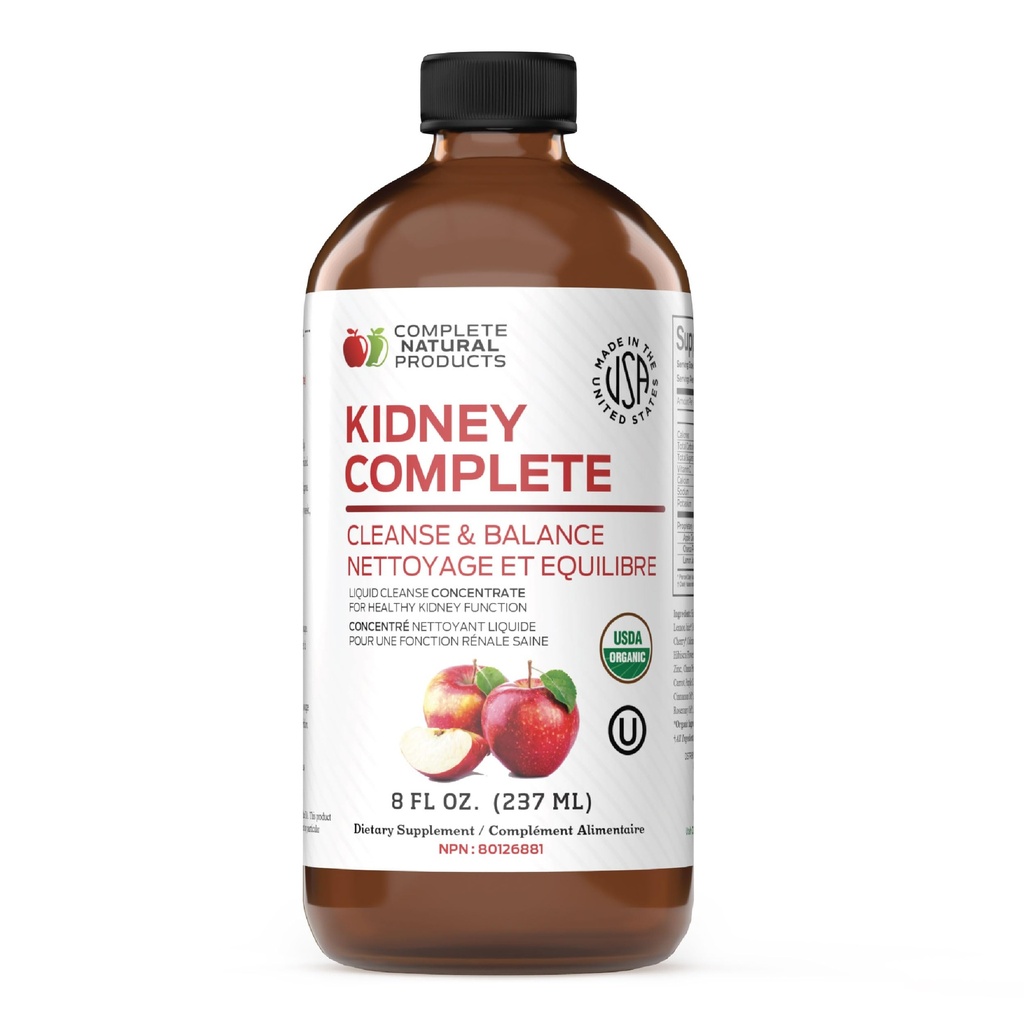 Produits naturels complets Rein Complet - 8 oz de liquide organique pour le soutien du rein, le nettoyage et la désintoxication avec vinaigre de cidre de pomme, citron, et la Chanca Piedra biologique.