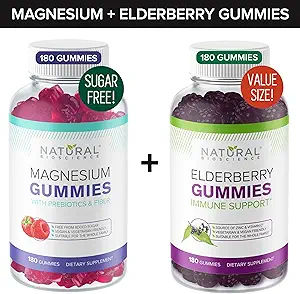 Gummies de magnésium sans sucre (180 Gummies) et Gummies de mûres âgées (180 Gummies)