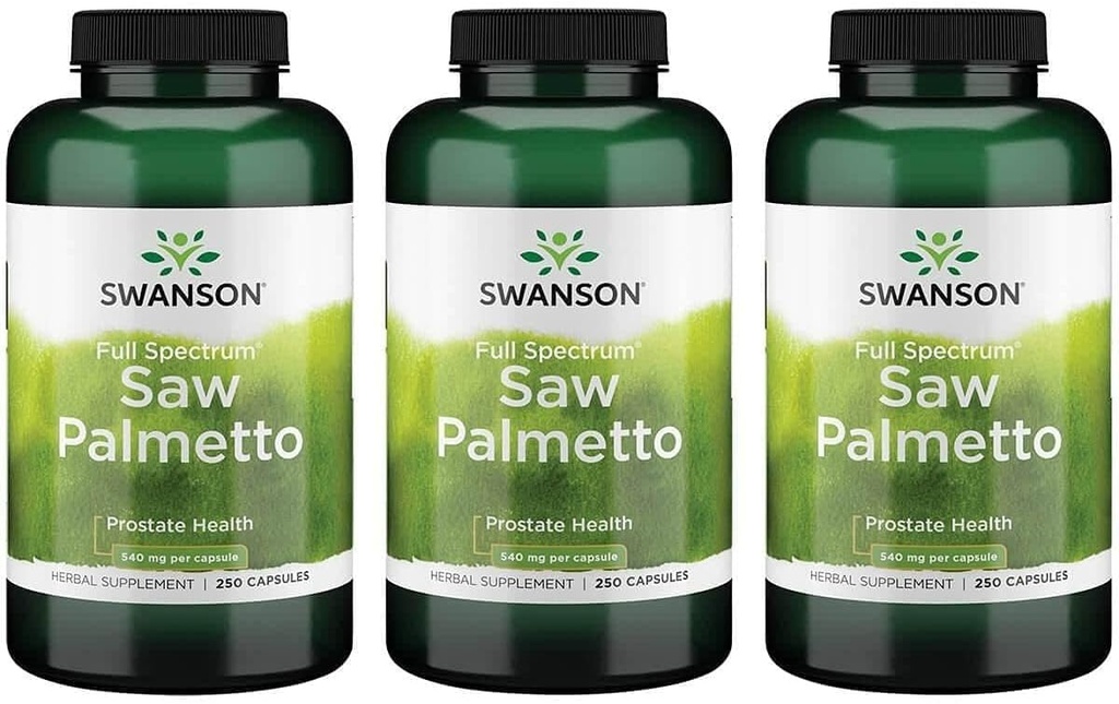 Swanson Saw Palmetto - Supplément à base de plantes Promouvoir le soutien de la santé prostate masculine - Supplément de cheveux naturels et soutien de la santé urinaire (540 mg 250 capsules) (3 pack)