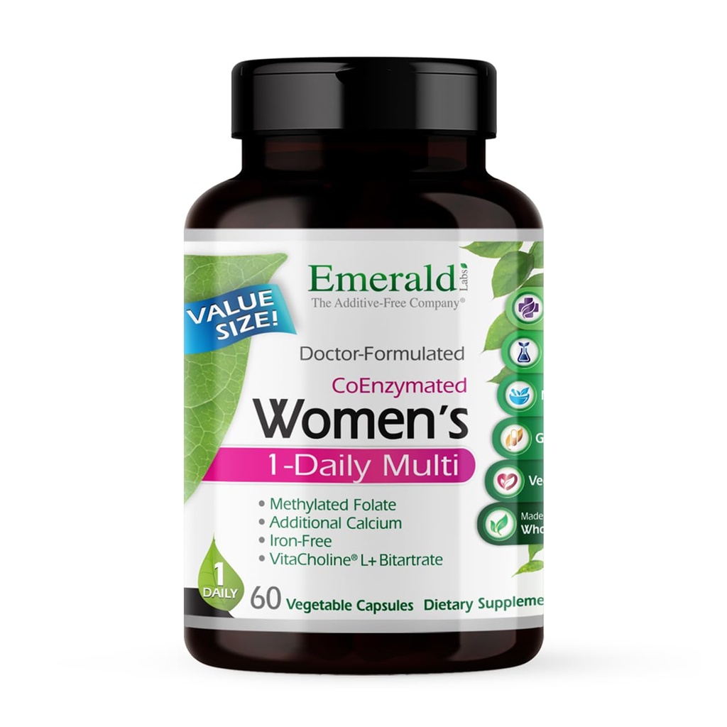EMERALD LABS Multi-Daily pour femmes - Multivitamine pour femmes - Comprend le calcium, le zinc, la vitamine B et plus - Supplément de soutien os et immunitaire* - Sans gluten - 60 capsules végétales