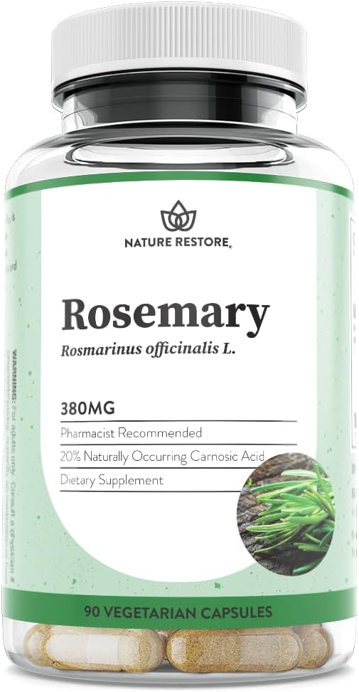 Nature Restore Supplément extrait de romarin, normalisé à 20 pour cent acide carnosique, 90 capsules, fabriqués aux États-Unis, non OGM, sans gluten