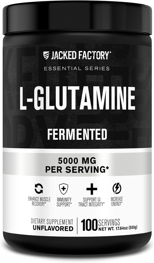 Usine Jacked L-Glutamine poudre 100 portions - Vegan Fermented L supplément de glutamine pour la récupération musculaire après entraînement, immunité, santé digestive