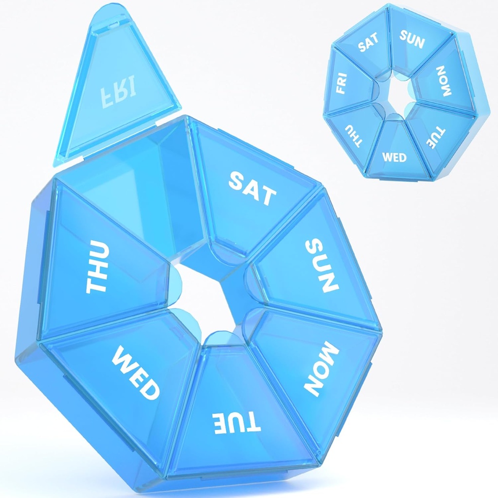 Organisateur hebdomadaire de pilules, 2 packs Portable Pill Box Case de médecine 6 Couleurs (Sept jours) Nouvelle édition pour la vitamine/huile de poisson/plaques/Suppléments-Arthrite Friendly (Blue)