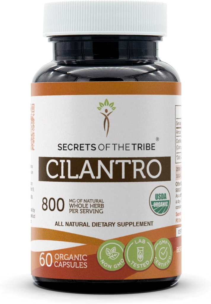 Secrets de la Tribe Cilantro Capsules biologiques USDA Capsules végétariennes certifiées, supplément alimentaire à base de plantes