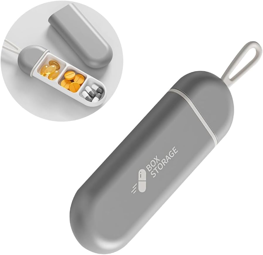 Organisateur de pilules de voyage,Conteneur quotidien de pilulesMini Boîte de cas de pilule portable pour tenir la médecine Supplément de vitamine Boîte à huile de poisson, Petite boîte de rangement de poche de pilule de voyage (Grey)