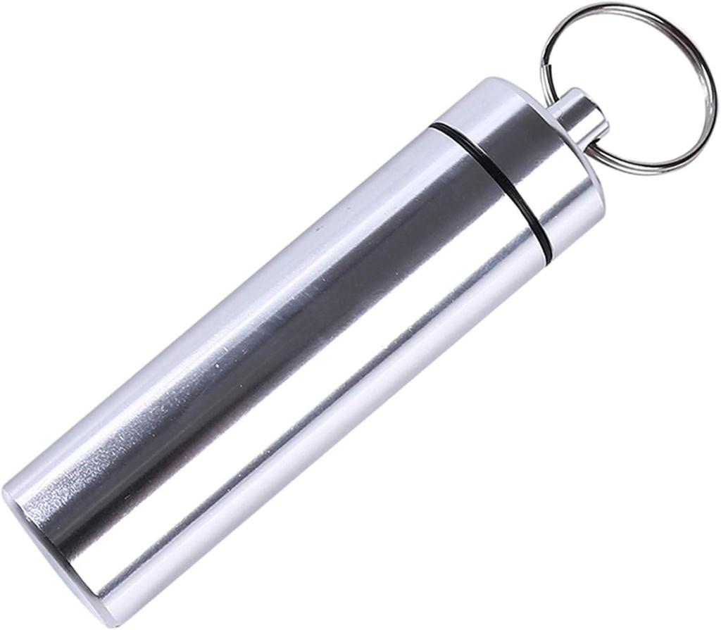 Boîte à pilules portable en argent petit porte-clés, en alliage d'aluminium Mini Pill Organizer Case Container for Purse, Porte-pilule métallique étanche Bouteille de médecine pour camping en plein air Voyage facile à transporter