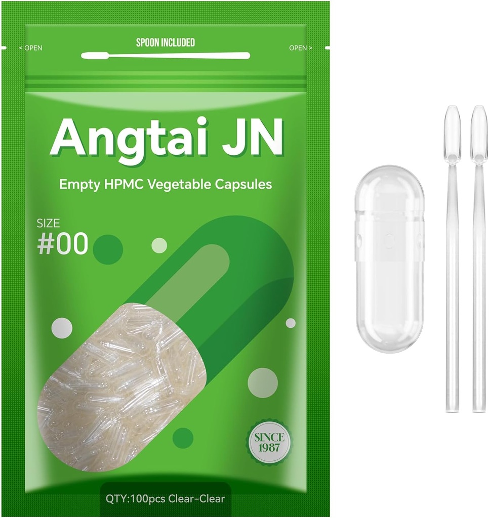 Capsules végétaliennes Taille 00 Vide à base de plante clair (100 Nombre) Sans gluten, sans OGM, bouchons de pilules certifiés Halal avec 2 cuillères pour le bricolage végétarien vos propres suppléments